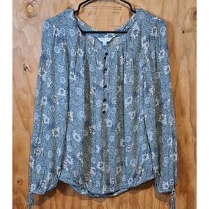 Lucky Brand Los Angeles Shirt Women's Medium Sage Floral Bohemian Hippie Boho